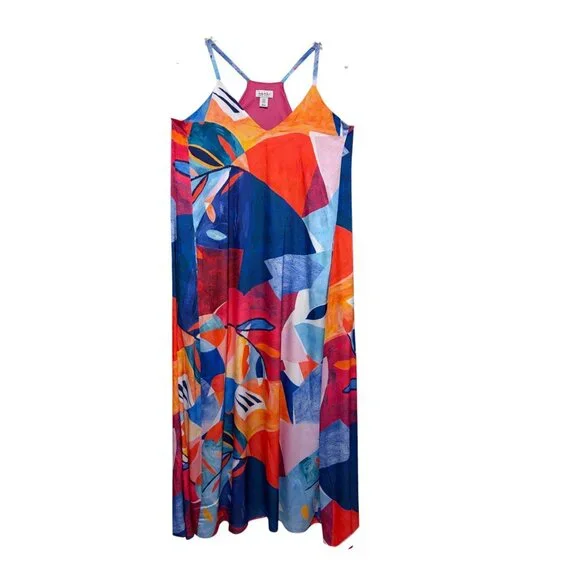 New Nicole Miller Dress 1X Oversized Pockets Abstract Geometric Resort Cruise